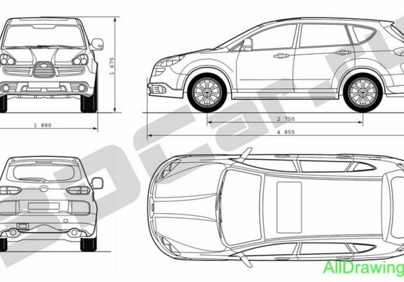 Subaru B9 Tribeca (2006) (Subaru B9 of Tribets (2006)) are drawings of the car